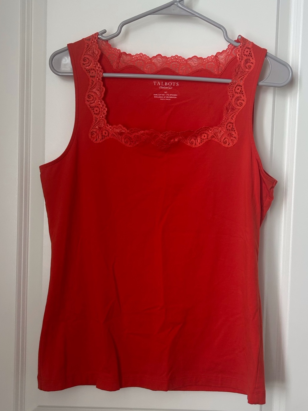 Talbots Red Lace-Trim Sleeveless Tank Top Medium
